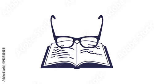 Depiction of Glasses Resting on an Open Book, Symbolizing Knowledge and Learning