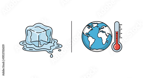 Ice cube melting global warming concept.
