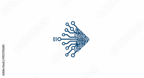 Digital circuit arrow design showing binary code and data transmission for tech concepts