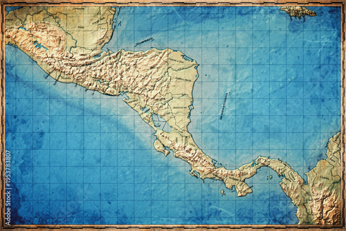 Foto Vintage Map Of Central America On Retro Paper Background