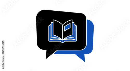 Conceptual illustration depicting literary discussion and knowledge dissemination via book icon