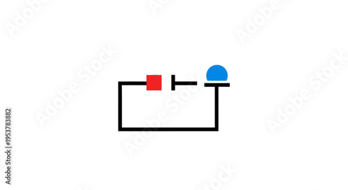 Conceptual representation of an abstract circuit diagram composed of geometric shapes