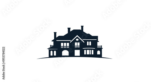 Elegant silhouette illustration of a luxurious mansion against a clean, white backdrop