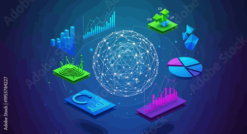 Conceptual representation of data visualization, network analysis, and information flow