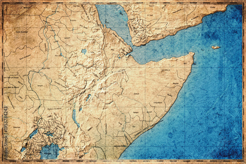 Vintage Map Of Horn of Africa On Retro Paper Background