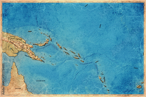 Vintage Map Of Melanesia On Retro Paper Background