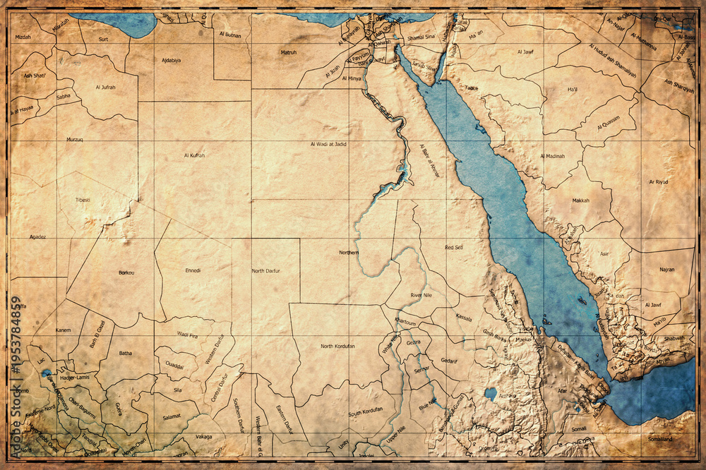 Fototapeta premium Vintage Map Of Nile Valley On Retro Paper Background