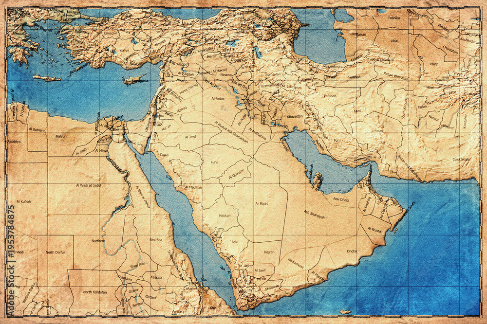 Fototapeta premium Vintage Map Of Middle East On Retro Paper Background