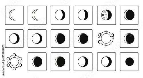 Phases of the Moon Illustrations.