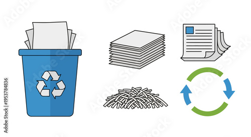 Recycling bin with paper documents.