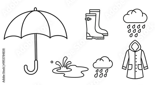 Rainy weather icons and symbols collection.