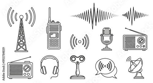 Radio communication technology devices icons.
