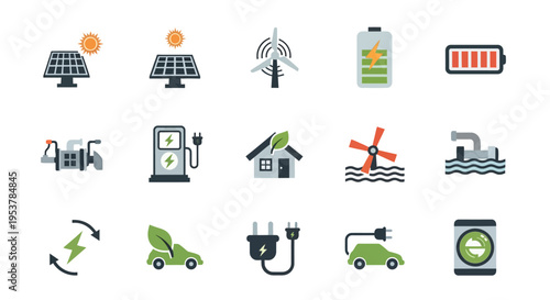 Renewable Energy Icons and Symbols.