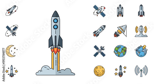 Rocket Ship Blasting Off Into Space.