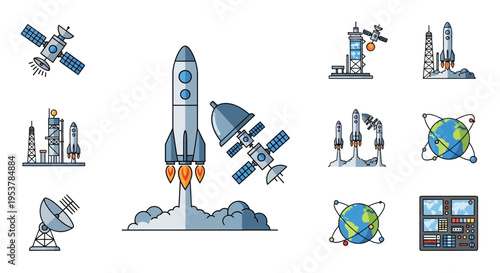 Rocket Ship Blasting Off Into Space.