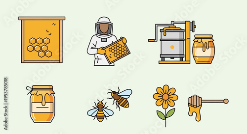 Beekeeper with honeycomb and bees.