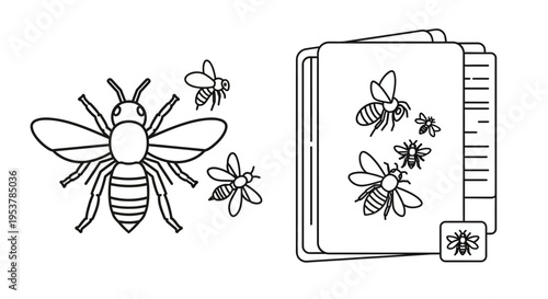 Bees flying around a book cover.