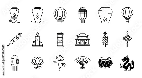 Black and white Asian cultural icons.