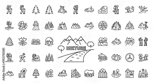 Black and white camping icons set.