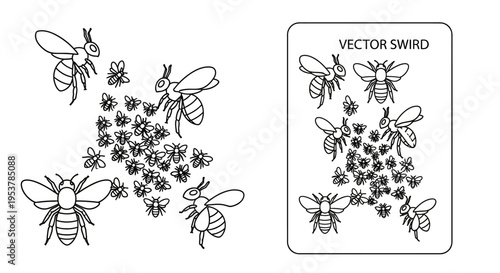 Black and white bees illustration.