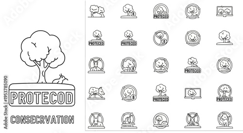 Black and white conservation icons.