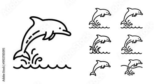 Black and white dolphin jumping illustration.