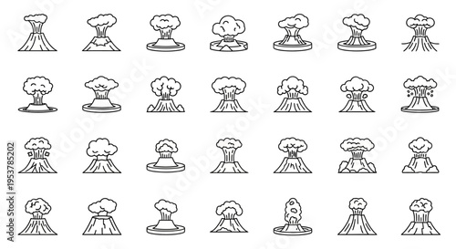 Black and white volcano line drawings.