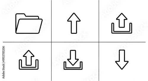 Black and white upload download icons.