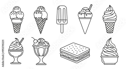 Variety of Ice Cream Desserts Line.