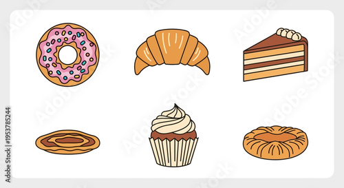 Variety of sweet baked dessert treats.