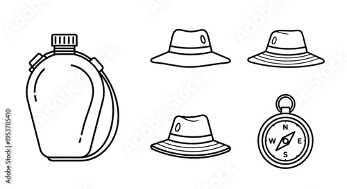 Vintage travel accessories and hats.