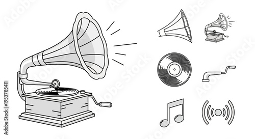 Vintage Gramophone Music Player Device.