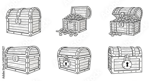 Vintage wooden treasure chests collection.