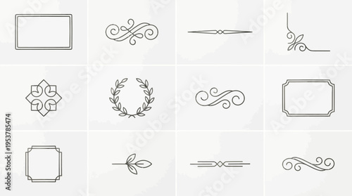 Elegant collection of decorative design elements with intricate lines and details