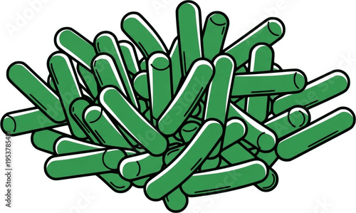 A Cluster of Green Rod-Shaped Bacteria or Microorganisms
