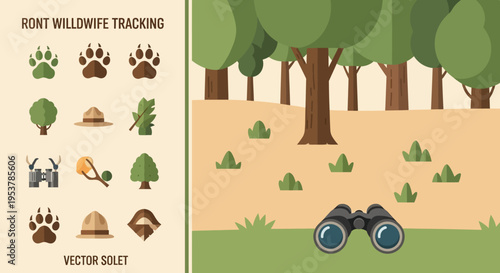 Wildlife tracking icons and binoculars.