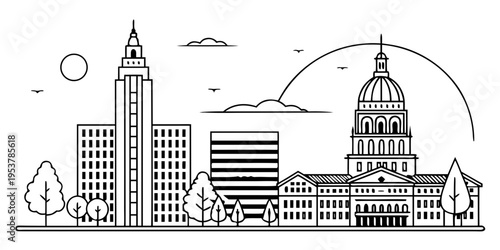 USA, US, U.S, United States - Minimal San Jose California Skyline – Tech City Geometric Clean Line Art SVG Vector Design | USA US U.S United States Silicon Valley Outline Illustration