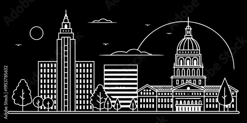 USA, US, U.S, United States - Minimal San Jose California Skyline – Tech City Geometric Clean Line Art SVG Vector Design | USA US U.S United States Silicon Valley Outline Illustration
