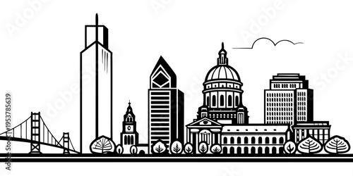 USA, US, U.S, United States - San Jose skyline tech city minimal svg geometric vector design
