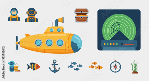 Yellow submarine with blue windows.