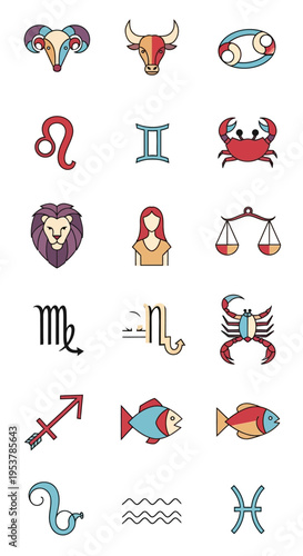 Zodiac signs and astrology symbols.