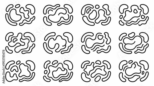 Abstract patterns with organic shapes in a grid formation. These stylized elements add a modern and dynamic flair to any design