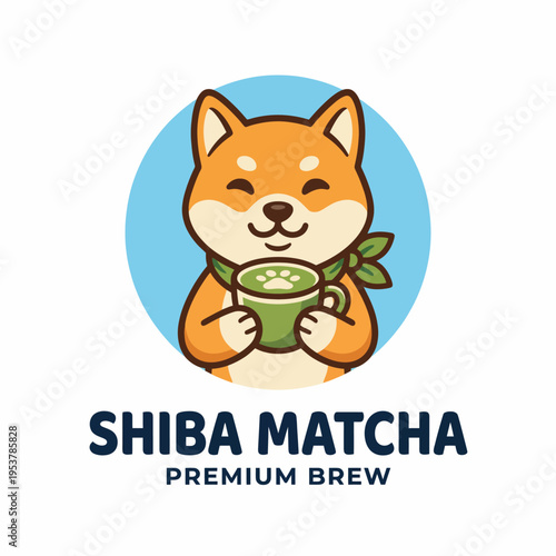 A cute Shiba Inu happily holds a cup of matcha tea, symbolizing relaxation and the delightful experience of enjoying traditional Japanese tea culture in a charming, cartoon style.