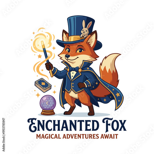 This enchanting illustration of a fox in a magician's attire, complete with a top hat and magic wand, invites viewers into a world of magic and whimsical adventures.