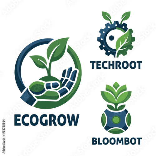 This logo combines nature and technology, featuring a hand nurturing a plant while incorporating gears, symbolizing the balance between ecological and technological growth.