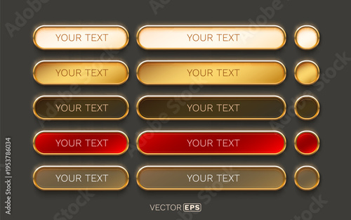 Luxurious gold web buttons and circle icons template.