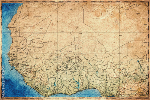 Vintage Map Of West Africa On Retro Paper Background