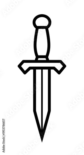 Black and white icon of a dagger with a stylized hilt and sharp blade