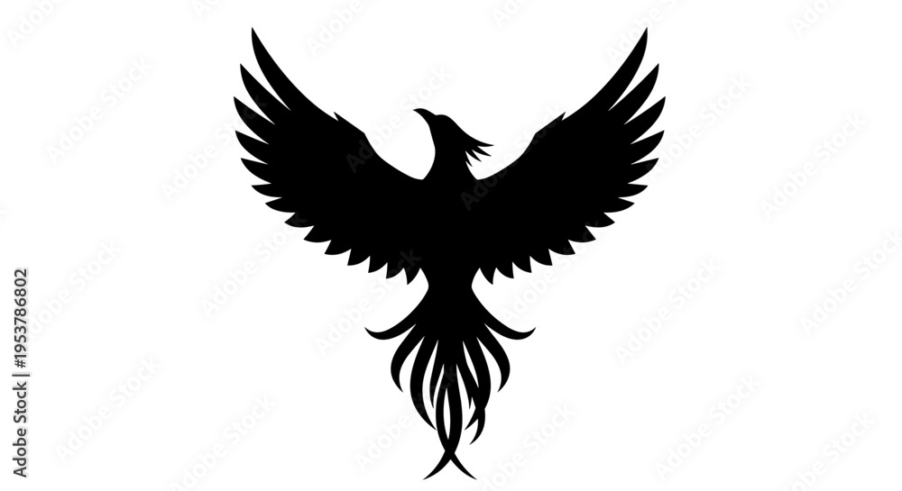 Fototapeta premium Black Phoenix Bird Silhouette Flying.