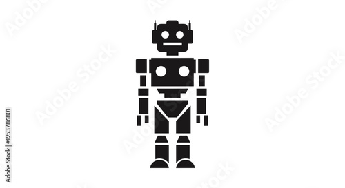 Black robot icon standing alone.